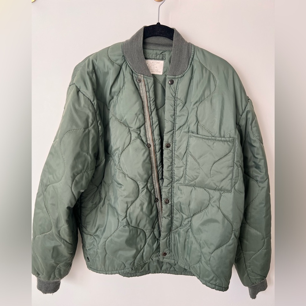 Vintage Green Military Quilted Bomber Liner cropped